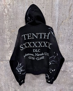 New Design Glitter Print Rhinestone Hooded Sweatshirts Front and <b>Back</b> Printed Distressed <b>Dropped</b> Shoulders Streetwear Hoodie - Product Image 2