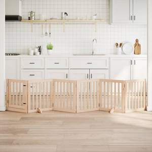 ชุดรั้วและคอกสำหรับสัตว์เลี้ยงทำจากไม้ป็อปลาร์สีน้ำตาลอ่อน 6 ชิ้น ความยาวรวม 118.1 นิ้ว สำหรับสุนัข - Product Image 1