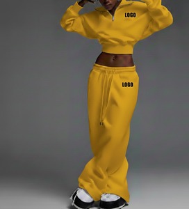 Women Tracksuit Gray Cotton Half-Zip Sweatshirt With Drawstring <b>Pants</b> Loose Fit Casual Autumn Wear Custom Logo Front - Product Image 4