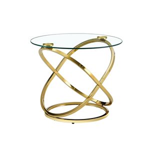 Tavolino da Caffè Moderno Rotondo in Vetro con Finitura Cromata (Oro) per Soggiorno - Product Image 4