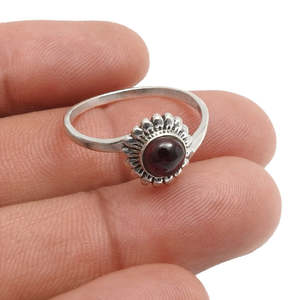 Trendy 925 Sterling <b>Silver</b> <b>Ring</b> Comes With Brilliant Round Cut <b>Garnet</b> Gemstone Gold Plated Floral Design Boho <b>Rings</b> For Women - Product Image 4