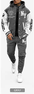 Custom Varsity Letter Print Tech Fleece Tracksuit Plus Size <b>Men</b> Zip <b>Jacket</b> Jogger Set - Product Image 6