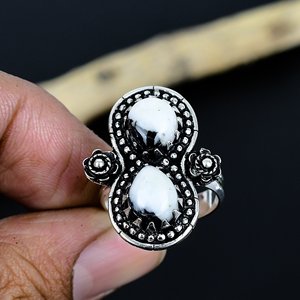 Bague unisexe ajustable en laiton plaqué argent 925, ornée d'une pierre précieuse Bafflo blanche naturelle, faite à la main, design traditionnel - Product Image 5