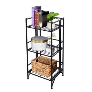 Black 3-Tier Wide Folding Metal Shelf Unit - Product Image 1
