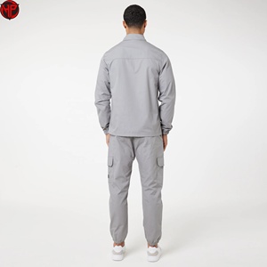 Men Utility <b>Tracksuit</b> Set Zip Up Jacket Cargo Pants Woven Polyester Cotton Casual Workwear Outfit <b>Waterproof</b> <b>Tracksuit</b> Set - Product Image 4