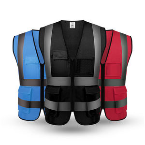 Gilet de sécurité haute visibilité fluorescent réfléchissant rouge avec poches et fermeture éclair, unisexe, vêtements de travail, construction, imperméable, service OEM - Product Image 1