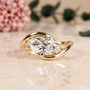 Luxury Marquise Cut Moissanite <b>Solitaire</b> Engagement <b>Ring</b> Sterling <b>Silver</b> Gold Plated Modern Bypass Promise Wedding Jewelry Gift - Product Image 1