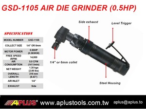 APLUS GSD-1105 Industrial Pneumatic <b>Grinder</b> 0.5HP Full Power with Level Trigger Steel Housing <b>Angle</b> Air Die <b>Grinder</b> - Product Image 2
