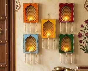 MultiColor Rajasthani Theme Jharokha Jali Boxes Tea Light Holder Home & Pooja <b>Mandir</b> Decor Christmas Hanging Housewarming - Product Image 2