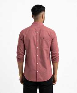 <b>Men's</b> Solid <b>Pink</b> Herringbone Summer Long Sleeve Casual <b>Shirt</b> Turn-down Collar Single Breasted Loose Fit 100% Polyester - Product Image 2