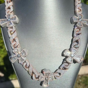Iced Out Ankh <b>Cross</b> Cuban Link <b>Chain</b> Necklace Rose Gold Diamond Hip Hop Statement Jewelry - Product Image 1