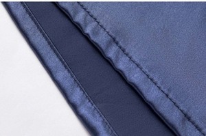 Ensemble de pyjama en satin de soie bleu marine pour homme, manches longues, couleur unie, classique, vêtements de nuit d'automne avec poche et bordure blanche - Product Image 6