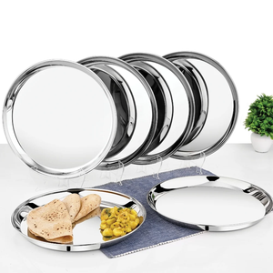 Juego de Platos Redondos de Acero Inoxidable, Platos de Servir de Metal Plateado Pulido para Uso en Fiestas en Casa - Product Image 1