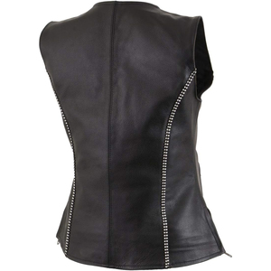 Chaleco de Motociclista Clásico de Cuero Negro para Mujer Samroz Sports con Cuello en V y Detalles de Pedrería - Product Image 3