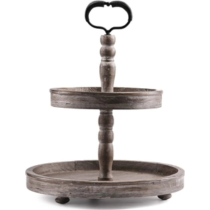 Soporte de pastel de madera de 2 niveles con diseño clásico, bandeja de exhibición de postres de madera con asa de metal, soporte redondo para cupcakes para bodas y fiestas. - Product Image 6