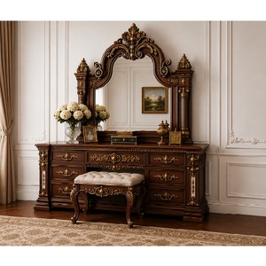 Luxury Modern Style Teak Wood <b>Vanity</b> with <b>Mirror</b> Set 7 Drawers Bedroom Dresser Customized Color Dressing <b>Table</b> Stool - Product Image 1