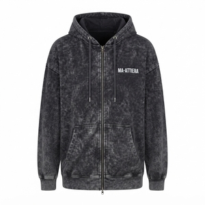 <b>Women's</b> <b>Black</b> Acid Wash Zip Up Hoodie <b>Fleece</b> Sweatshirt Oversized Fit Kangaroo Pockets Custom Logo - Product Image 3