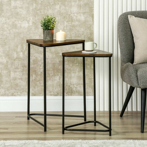 <b>High</b> Quality Solid Mango Wood Nesting <b>Tables</b> Set of 3 Modern Square <b>Side</b> <b>Tables</b> with Black Iron Geometric Legs for Living Room - Product Image 5