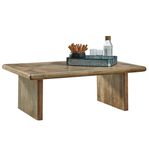 Table basse de salon moderne en bois de manguier massif avec plateau à motif géométrique pliable et durable, style contemporain - Product Image 1