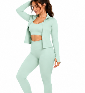 Women 3 Piece Fitness Yoga Set Wholesale Gym <b>Workout</b> Leggings Sports Top <b>Jacket</b> Lightweight Breathable Stretch - Product Image 3
