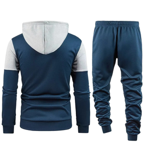 Men's Navy Blue Color Block Hooded Zip-Up Tracksuit <b>Set</b> Casual Full Sleeve Sweatshirt <b>Matching</b> <b>Jogger</b> Pants Sweatpants - Product Image 2