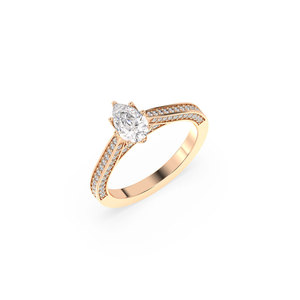 Anillo de compromiso solitario REYES de plata de ley 925 chapado en oro rosa con moissanita certificada GRA, diseño personalizado, corte pera - Product Image 1