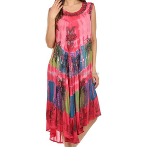 2024 à la mode été Batik robe pour femmes décontracté lin sans manches plage couverture Ups lavable Batik robe de l'inde - Product Image 6