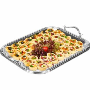 Bandeja de Servicio Rectangular de Metal con Diseño Único y Asas, Moderna Bandeja Decorativa de Acero Inoxidable para Mesa, para Hotel o Restaurante - Product Image 1