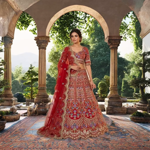 LAHENGA CHOLI DUPATTA de seda mono satinada pesada con bordado de lentejuelas y trabajo de corte, estilo vintage para fiesta - Product Image 1