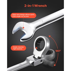 Set di chiavi a cricchetto flessibili da 30 pezzi SAE Metric 72 denti in acciaio CrV, set di chiavi combinate flessibili con anello a bussola da 17mm e 12mm - Product Image 4