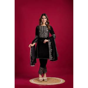 ชุดแต่งกายสำหรับปาร์ตี้สีดำจากนักออกแบบ SRK Top-dupatta พร้อมงานเย็บปักถักร้อยและลำดับไซส์ XL - Product Image 2