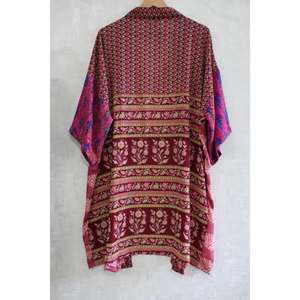 Handmade Indian Silk Plus Size Breathable Autumn Floral Ankle-Length <b>Kimono</b> Robe <b>Women</b> Printed Lounge Gown Gift - Product Image 6