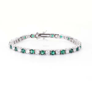 Bracelet de tennis émeraude de luxe cristal vert blanc pierre taillée glacée zircon cubique à la mode élégant Bracelets à maillons fins - Product Image 1