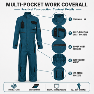 Combinaison de travail pour homme respirante à deux tons, en sergé de coton poly, avec poches cargo, taille élastique, uniforme de technicien industriel - Product Image 5