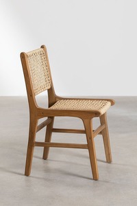 Modern Scandinavian Wood Dining Chair With Handwoven Rattan Seat And <b>Backrest</b> Stable Home Furniture For Dining Room - Product Image 3
