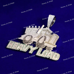 Collar Colgante de Plata de Ley 925 con Baño de Rodio, Diseño de Camión de Carga Pesada, Totalmente Engastado con Diamantes de Moissanita y Piedras Multicolor, Estilo Hip Party - Product Image 2