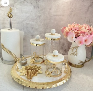 Hộp Thủy Tinh Mạ Vàng Kim Loại Và Thủy Tinh Trang Trí Sang Trọng Có Nắp Đá Cẩm Thạch Để Trang Trí Nhà Bếp - Product Image 4