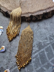 Pendientes de cuentas hechos a mano, pendientes largos de color marrón, pendientes extra largos, pendientes con flecos, pendientes estilo boho, pendientes de cuentas pequeñas - Product Image 3