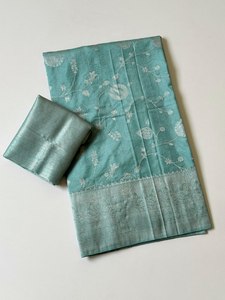 Sari en Nylon Viscose Premium, Sari en Crêpe Khaddi, Sari en Georgette, Sari Jacquard Meenakari, Sari de Luxe Teint à la Main, Sari à Tissage Jari Lourd - Product Image 1