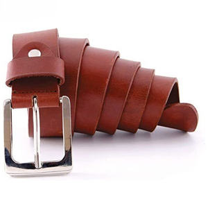 Cinturón Casual de Cuero Vacuno para Hombre, Color Marrón Sólido, Hebilla Plateada Rectangular, Duradero, 3.5cm de Ancho, Ajustable - Product Image 1