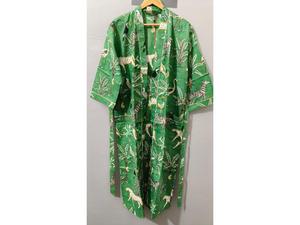<b>Bath</b> Robe 100% Cotton Indian Jungle Printed Handmade Cotton Kimono <b>Bath</b> Robe Swim Wear Night Wear Free Size Cotton Maxi - Product Image 1