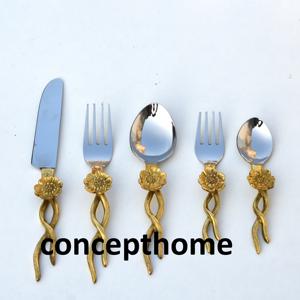 Ensemble de couverts en acier inoxydable de luxe moderne argenté et doré avec finition miroir pour la maison, les mariages, les hôtels et les restaurants - Product Image 2