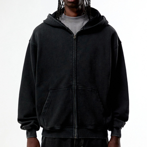 เสื้อฮู้ดซิปหน้าสไตล์วินเทจ แฟชั่นใหม่สำหรับผู้ชาย ผ้าฝ้ายฟลีซ ระบายอากาศได้ดี สวมใส่สบาย ดีไซน์โดดเด่น วางขายออนไลน์ - Product Image 1