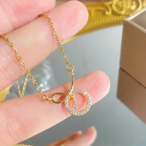 สร้อยคอทรงกลมสำหรับผู้หญิง ทำจากสแตนเลส 304 ประดับด้วยเพทายและสายโซ่เคลือบทอง 0.03µm - Product Image 4