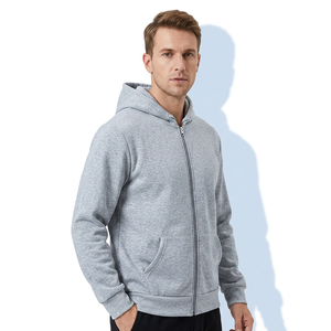 Sweat-shirt à capuche gris pour homme, coupe classique, décontracté, 100% coton, tissu molletonné français, manches longues, vêtement d'automne - Product Image 2