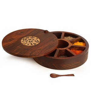 Caja de especias de madera hecha a mano al por mayor con tapa de cristal, apta para lavavajillas, de grado alimenticio, para almacenamiento de masala india y organización de cocina. - Product Image 4