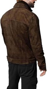 Men's Brown <b>Suede</b> <b>Leather</b> <b>Jacket</b> Workwear Style Turn-down Collar Button Closure Regular Fit Autumn Wear - Product Image 4