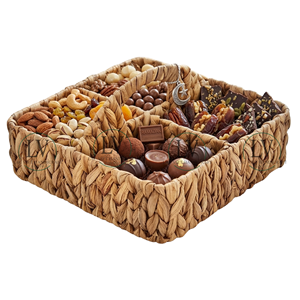 Vietnamese Water Hyacinth <b>Storage</b> <b>Tray</b> Square 4 Compartment, Boho Serving Basket for Eid Ramadan, Chocolate Nuts Organizer - Product Image 1