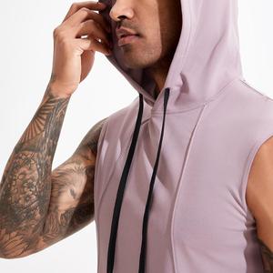 Vente en gros de débardeurs de sport pour hommes avec logo personnalisé, sans manches, à capuche, t-shirt de fitness, vêtements pour hommes 100% polyester - Product Image 4