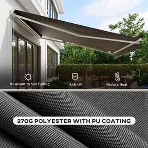 Tenda Parasole Elettrica Retrattile UV 3,6x3m con Telecomando e Manovella Manuale per Terrazze - Product Image 5